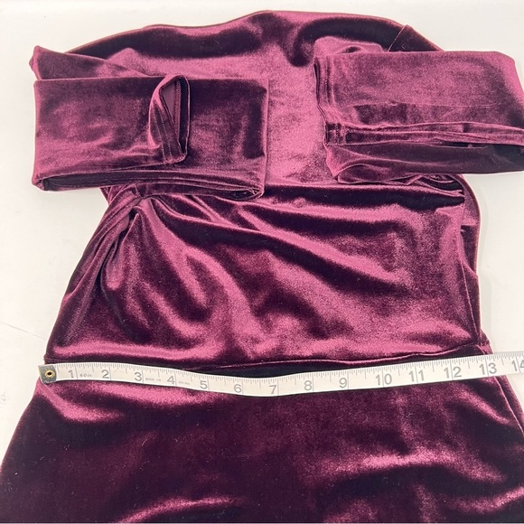 Shinestar Gold Velvet Long Sleeve V Neck Faux Wrap Dress Plum Hi Low Hem Size M - Picture 12 of 14